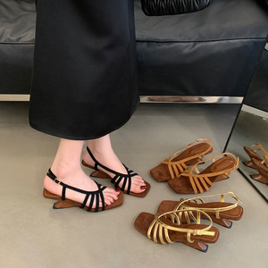 Square Toe Women Strappy <b>Block</b> <b>Heel</b> <b>Sandals</b> Ankle Buckle Back Strap <b>Ladies</b> Summer Party Dress Shoes - Product Image 1