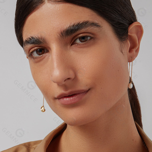 Bijoux Gemnel en argent 925, design asymétrique d'été avec perle d'eau douce, <span class=keywords><strong>nautilus</strong></span> en fil de lien poli, boucles d'oreilles - Product Image 3