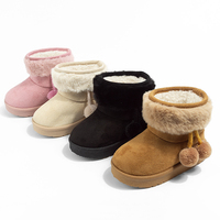 Bottes de neige en daim camel personnalisées pour filles, bottes à la mode pour enfants avec décoration de boules roses