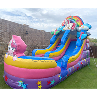 Château gonflable personnalisé avec toboggan aquatique commercial en forme de licorne, toboggans aquatiques avec piscine pour enfants et adultes, jeux de fête
