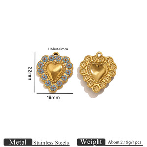Pendentif en émail motif floral en forme de cœur, plaqué or 18 carats PVD, en acier inoxydable, vente chaude F158, pour la fabrication de bijoux - Product Image 2