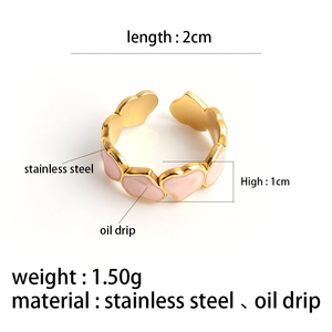 18k Gold Plated Stainless Steel Open Adjustable <b>Women's</b> Fashion Pinky <b>Ring</b> <b>Women</b> <b>Black</b> Color Enamel Heart <b>Rings</b> - Product Image 6