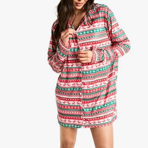 Nouvelle arrivée, chemise de nuit à manches longues pour femmes, coupe décontractée, boutonnée, imprimé rayé festif de Noël - Product Image 2