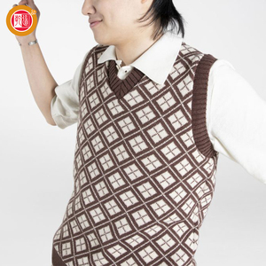 Suéter de Golf de Jacquard de lana bordado personalizado con cuello en V para hombres, ropa de invierno con logotipo - Product Image 3