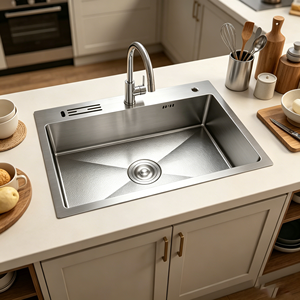 Lavello da <span class=keywords><strong>Cucina</strong></span> in Acciaio Inox Fatto a Mano, Colore Argento, Dimensioni Personalizzabili, Montaggio Superiore, Vasca Singola, <span class=keywords><strong>Design</strong></span> Moderno - Product Image 4