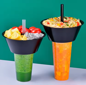 Coppette Monouso Ecologiche in PP con Coperchi e Cannucce per Tè al Latte, Cola, Bevande e Snack, Sicure per Alimenti - Product Image 1