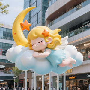 Sculpture personnalisée D077 Ange endormi sur nuage, lune et étoile pour centre commercial, parc paysager, place publique, ornements décoratifs - Product Image 1