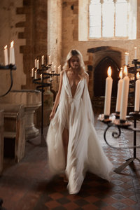 الفرنسية العميق الخامس-فتح الشريط الصدر زائدة الساتان ضوء فستان الزفاف ، Socialite مثير عارية الظهر حزب مساء اللباس - Product Image 5