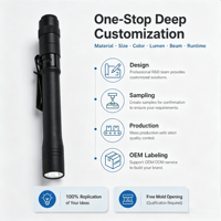 Lampe torche LED 160lm personnalisée, fabriquée en usine depuis 44 ans, batterie rechargeable, étanche IP65, en alliage d'aluminium, faisceau réglable, OEM ODM en gros