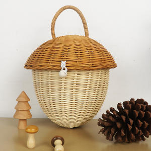 Handmade Rústico Rattan Cogumelo Cesta com <span class=keywords><strong>Acorn</strong></span> Handle Eco-Friendly Kids Room Decor e Toy Storage Organizer - Product Image 2