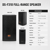 Haut-parleur professionnel pleine gamme haute puissance DSZ DS-f310 15 pouces 550W, boîtier en MDF de 18 mm, réponse en fréquence 50Hz-18kHz, impédance 8 ohms