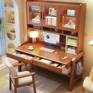 Solid Wood <b>Desk</b> 80x60x190cm 100x60x190cm 120x60x190cm 140x60x190cm With Bookshelf For Home Office <b>Study</b> Bedroom - Product Image 3