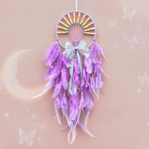 Nouvelle conception <span class=keywords><strong>en</strong></span> gros : Attrape-rêves mural bohème violet avec plumes, décoration artistique pour cadeau de mariage - Product Image 1