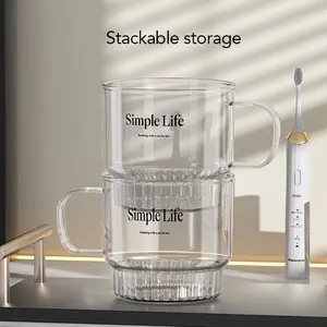 Custom Logo Luxury Household Rinse Cup With Handle Bathroom Drinkware ECO Plastic Mouthwash Drink Cup Toothbrush Mug