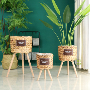 Estante para plantas de jacinto de agua, cesta de exhibición para interiores, cesta de almacenamiento de <span class=keywords><strong>mimbre</strong></span>, estante para plantas de ratán <span class=keywords><strong>con</strong></span> <span class=keywords><strong>patas</strong></span> - Product Image 2
