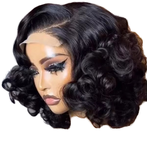 Cheveux vierges 12A, cuticules alignées, super double drawn, densité 200%, boucles rebondissantes, ondulations lâches, partie frontale moyenne, petite dentelle transparente - Product Image 1