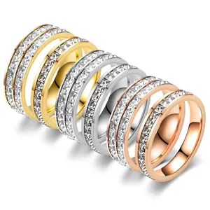 Bling Stainless Steel Rings for Women Diamond Decor Luxury Quality Designer Jewelry Gadgets Finger Ring for Teens Gift