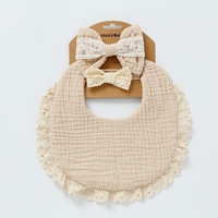 Ensembles de bavoirs en mousseline de coton solide pour bébés filles 2 bandeaux et bavoirs en dentelle ensemble de bavoirs imperméables pour nouveau-nés 3 pièces pour filles
