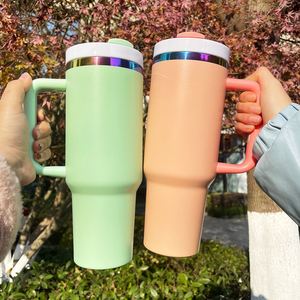 2024 New Style Powder Coated 40Oz <b>Macaron</b> Rainbow Plated Tumbler Mugs Cups With Handle for Laser Engraving - Product Image 3