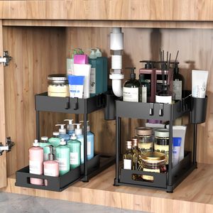 Double Sliding Cabinet Drawer and Storage 2 Tier Easy Access Bathroom Under Sink Cabinet Kitchen Organizers Storage Racks - Product Image 6