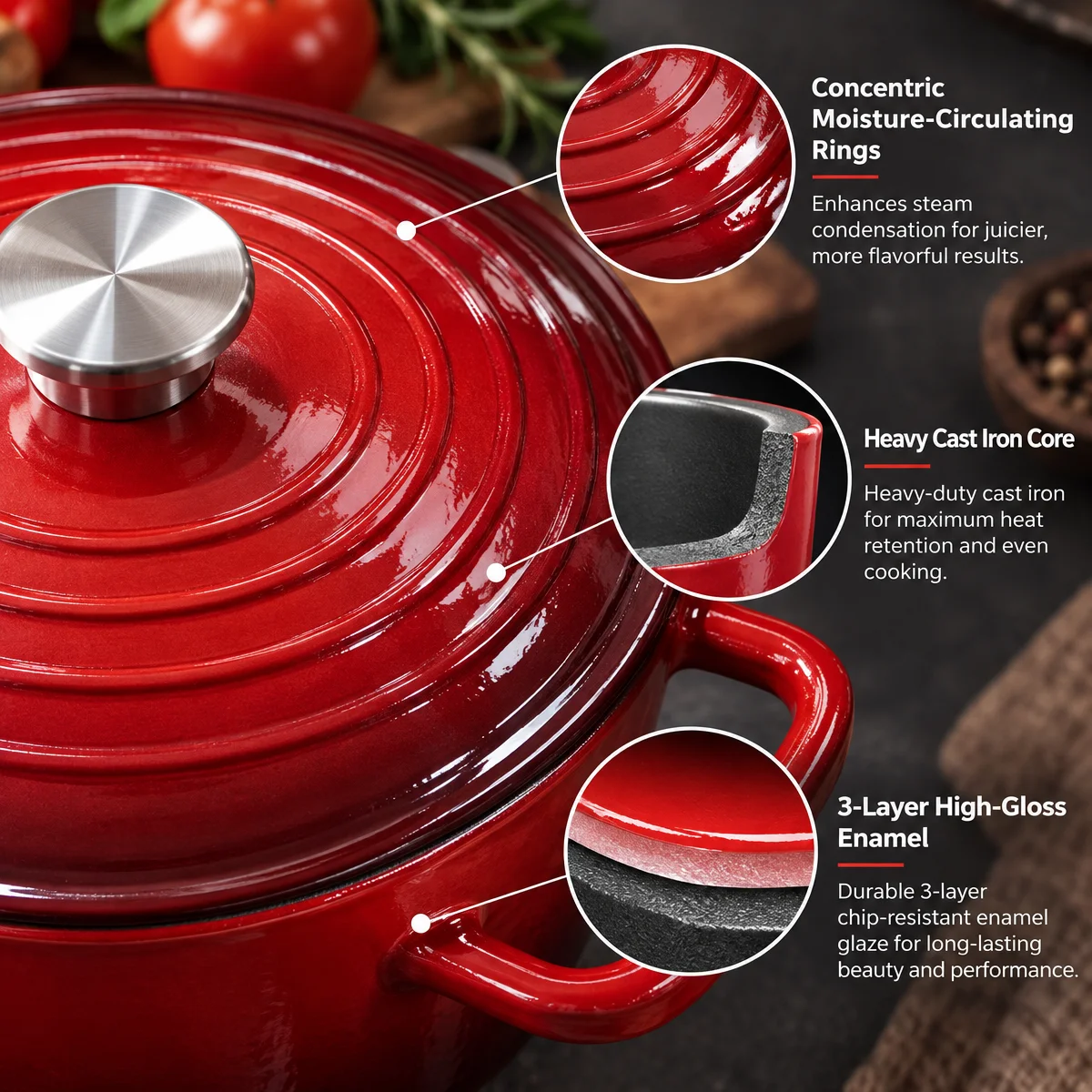 18-Piece Classic Design Cast Iron Enamel Cookware Set Dutch Oven Safe Non-Stick Cooking Pots and Pans for Home Kitchenware Use · image 4