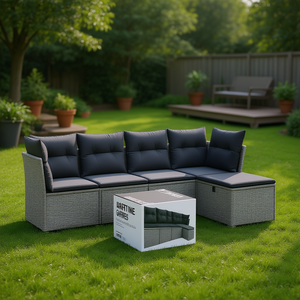 Conjunto de Sofás Modulares de Ratán Gris para Jardín, 6 Plazas, Muebles de Exterior, Colección Premium - Product Image 2