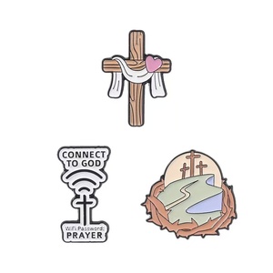Broches religieuses créatives en alliage de zinc avec placage nickel noir - Motif Croix de Calvaire et Connexion à Dieu - Product Image 6