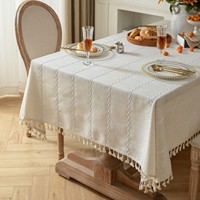 Nouvelle nappe transfrontalière à pompons, motif rayé, mélange polyester-coton, anti-poussière, style minimaliste, blanche