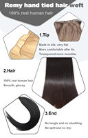 Extensions de cheveux naturels, vente en gros, cheveux invisibles naturels, trame attachée à la main, Extensions de cheveux humains