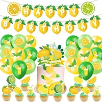 الليمون الفاكهة موضوع حزب الليمون لوازم عيد ميلاد راية قطاعات الكيك الأخضر الأصفر بالون زينة