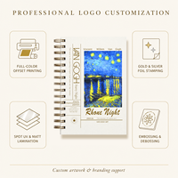 Carnet de notes A5 à spirale, motif peinture à l'huile Nuit étoilée, Champ de blé, Fleur d'amande, couverture artistique, 80 g/m², ligné, journal créatif, 4 couleurs