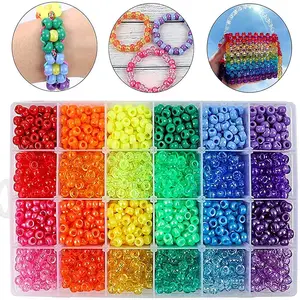 Pony Beads Kit Rainbow Plastic Bead for Craft 20+ Colors Large Hole Toy Set Bracelets Jewelry Making for Kids Girls Playing