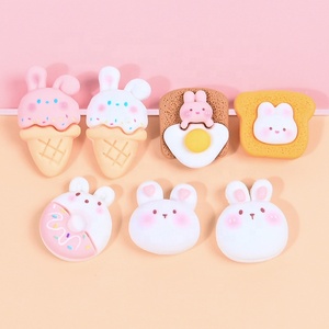 100 PIÈCES/SAC XINGROU Breloques en résine Lapin rose, Crème glacée, Donut, Œuf, Pain grillé pour Slime, Coques de téléphone, Artisanat, DIY - Product Image 3