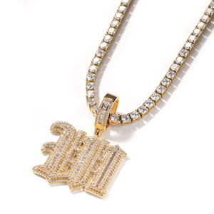 Collar Hip Hop para Hombre con Colgante de Número CZ Iced Out, Cadena de Cuerda, Estilo Gótico, con Incrustaciones de Baguette - Product Image 3