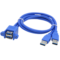 Kabel Data ekstensi dudukan Panel Wanita lapisan ganda USB 3.0 jantan ke lapisan ganda dengan PTFE PVC kabel kunci sekrup isolasi nilon