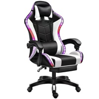 Chaise de jeu de course en cuir PU noir en gros avec LED RGB, chaise de bureau bon marché pour ordinateur PC, fauteuil inclinable de jeu avec lumières et repose-pieds