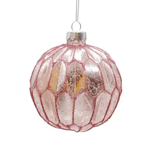 Factory direct sales popular blush pink 8cm shiny pink Christmas ball glass ornaments