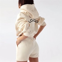 Ensembles Deux Pièces pour Femmes Tenue Décontractée Sweat à Capuche Court Pullover et Short de Survêtement Ensemble Sportif Femme