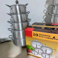Ensemble d'ustensiles de cuisine en aluminium très vendu, 10 pièces, 16 cm, 18 cm, 20 cm, 22 cm, 24 cm, avec couvercle, grandes casseroles en aluminium pour l'Afrique