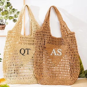 Bolso con asa de <span class=keywords><strong>iniciales</strong></span> personalizado bordado bolso de playa personalizado bolso de mano de viaje para niña para regalo de fiesta - Product Image 3