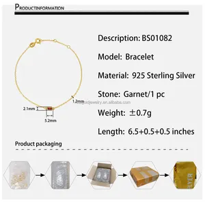 Venta al por mayor hermoso diseño S925 joyería de plata esterlina pulsera de piedra natal de enero con granate pulsera personalizada DIY
