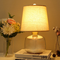Lampe de salle à manger moderne avec lampe de table remplissable en verre transparent avec abat-jour en tissu à côté de la lampe pour le salon, les chambres et le bureau