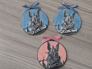 Medaglie Religiose con Angelo per Culla e Preghiera per Bambini con Nastro in Raso, Lega di Zinco Placcata Argento, Stampa Serigrafica - Product Image 5