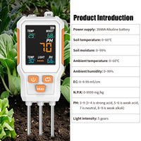 Testeur numérique portable 10-en-1 pour sols : NPK, pH, humidité, fertilité, luminosité, EC, température et température de l'air pour serres agricoles