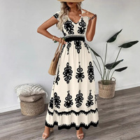 Dropshipping Shopify Robe longue décontractée et élégante pour femme grande taille, col en V, manches courtes, couleur unie, été, travail, bureau
