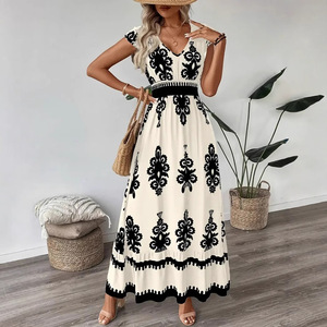 Vestido Maxi de Verano para Mujer, Talla Grande, Cuello en V, Manga Corta, Color Sólido, Casual, Elegante, para Oficina, Dropshipping Shopify - Product Image 4