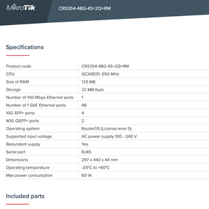 Routeur Cloud MikroTik CRS354-48G-4S+2Q+RM avec 16 ports Gigabit, 4 ports LAN, Wi-Fi double bande 802.11ac/n, RAM DDR4, WPS - Product Image 4