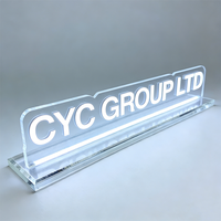 Panneau publicitaire LED en acrylique transparent portable personnalisé, éclairé, pour table ou bureau, avec base