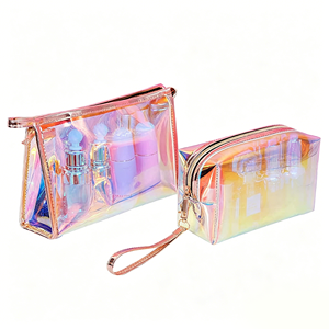 Custom Clear Holographic Pvc Travel <b>Makeup</b> Bag Organizer Pouch <b>Makeup</b> Laser Holographic Clear Toiletry Bag Cosmetic <b>Makeup</b> Bag - Product Image 1
