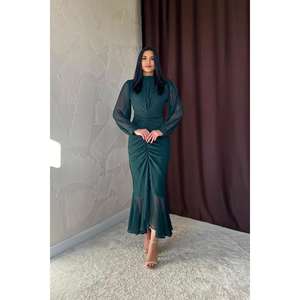 Vestido de Chifón Verde Esmeralda al por Mayor, Corte en A, con Fruncido Frontal, Largo hasta el Suelo, para Fiesta Formal, Noche o Dama de Honor - Product Image 5